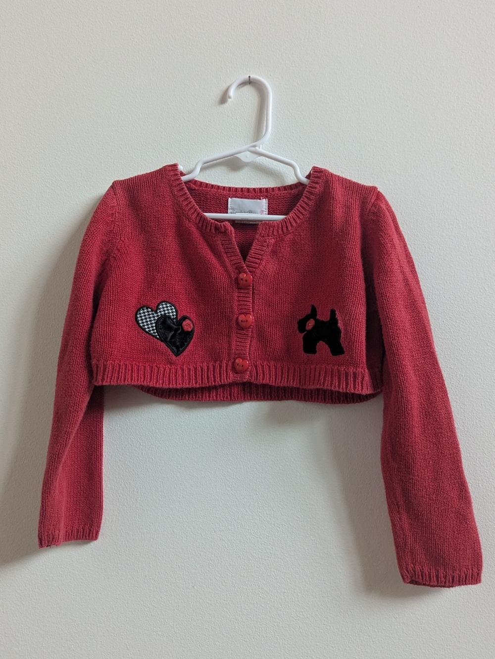 Vtg 90s Sophie Rose 6 Girls Red Cardigan Cropped Scottie Dog